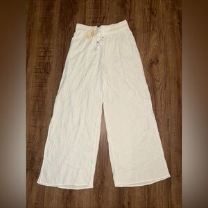 Salty Lemon White Womens M Gauze Coastal Boho Beach Flowy Wide Leg Pants New